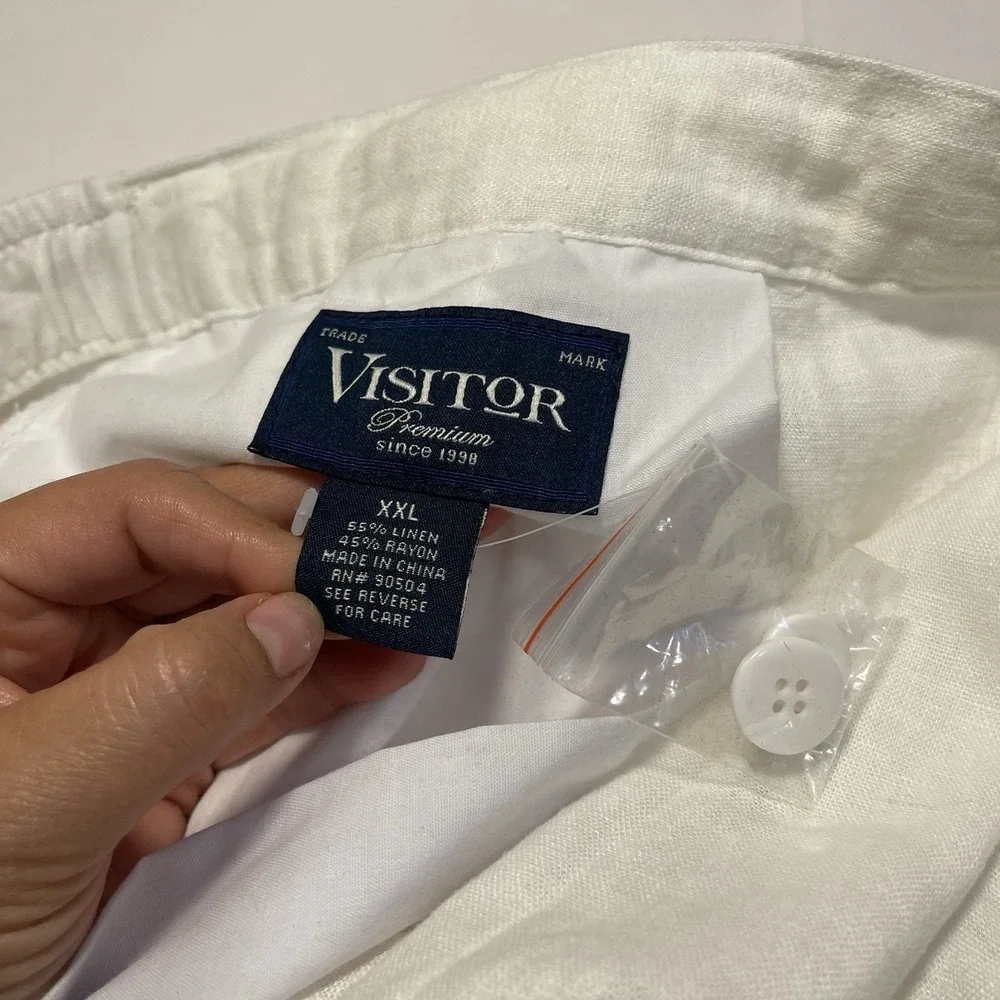 Visitor Linen Blend White Pants XXL Beach Coastal Vacation Resort